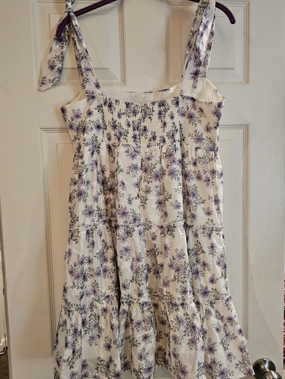 TCEC White Sundress with Lavender Floral Print and Tie Straps - Picture 2 of 6